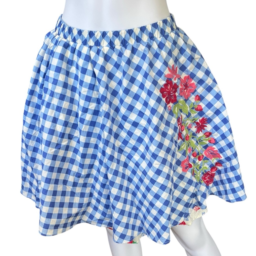 Matilda Jane Dutch Apple Skirt Blue Gingham Embroidered Floral Womens Size Small